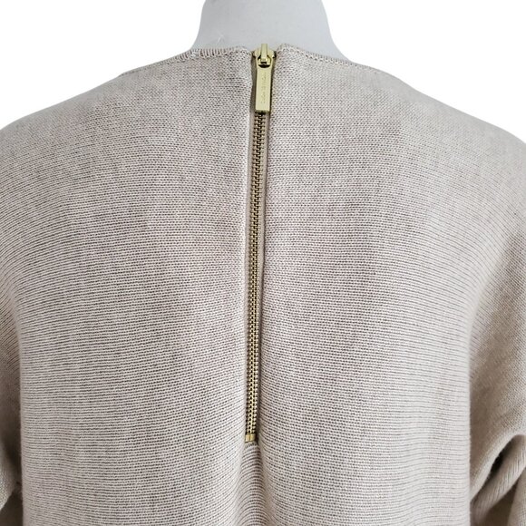 MICHAEL KORS NWT Gold Back Zipper Long Tunic Sweater Top Oatmeal Heather Color M - Picture 5 of 14
